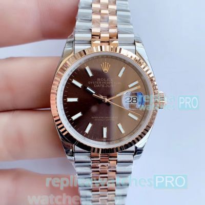 EW Replica Rolex Datejust Jubilee Watch Chocolate Dial 2-Tone Rose Gold - Super Clone